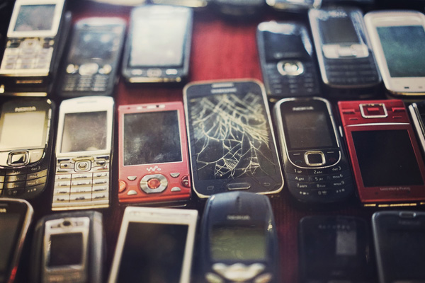 Old and broken cell phones are electronic waste